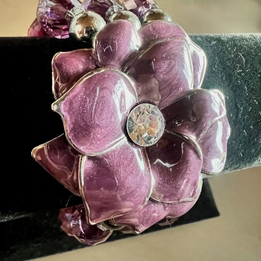 New York‎ & Company Purple Flower Stretch Bracelet Beaded Floral Statement Y2K